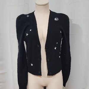 Aqua Black Cardigan with White Star Details